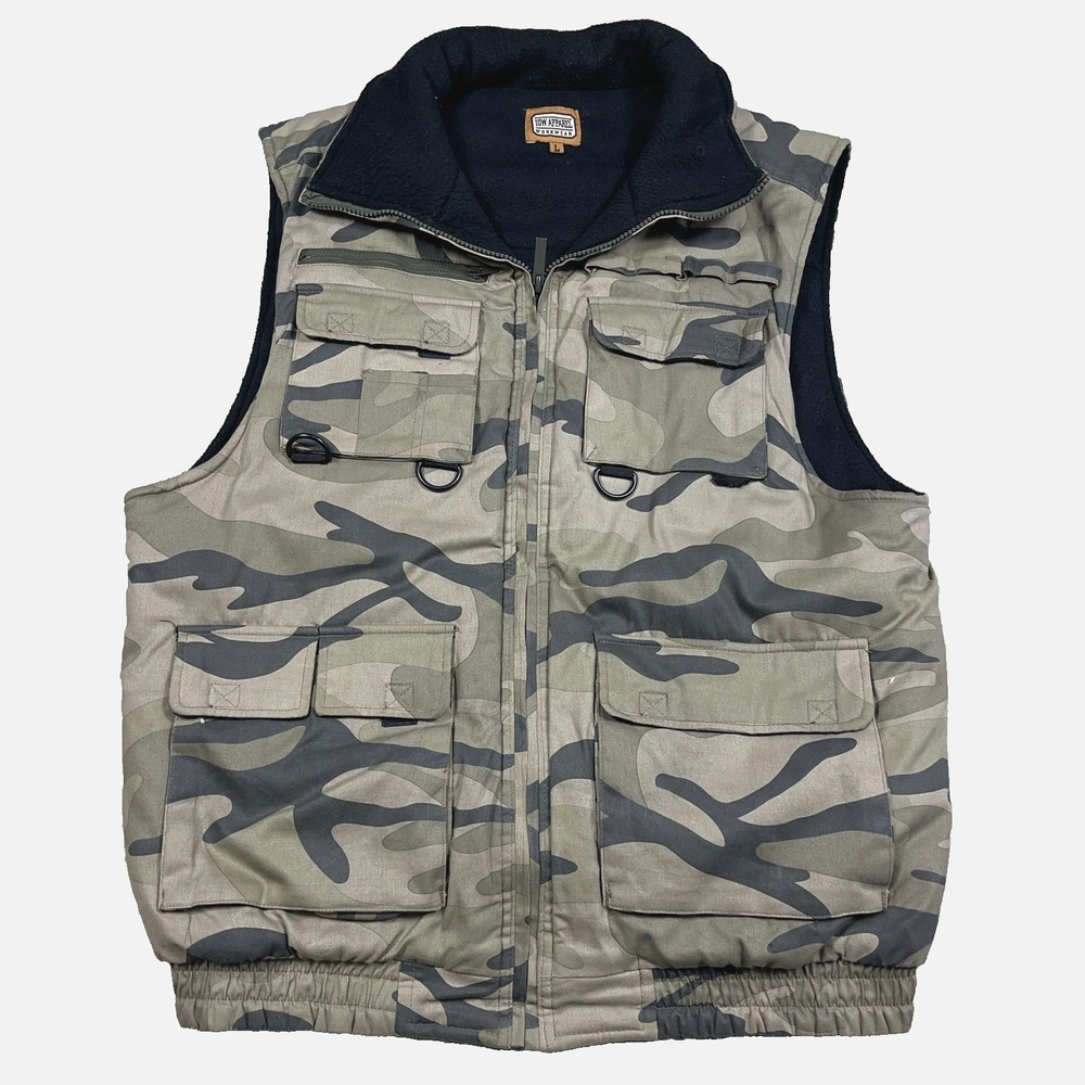 Camo Work Vest Jacket Men Large Duck‎ Canvas Fleece Lined ockets Hunting